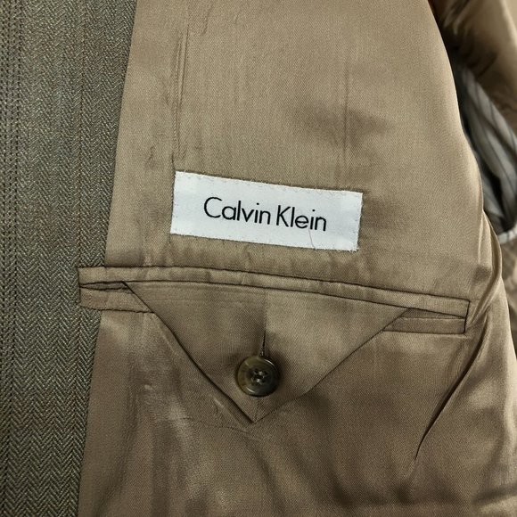 Calvin Klein Men's Size 42R Brown Silk Wool Blend Three-Button Suit Jacket - Picture 10 of 10
